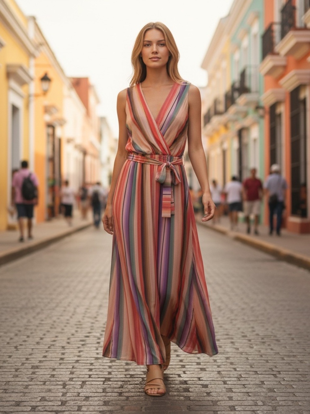 Donna Ricco Multicolor Striped Sleeveless Maxi Dress 14